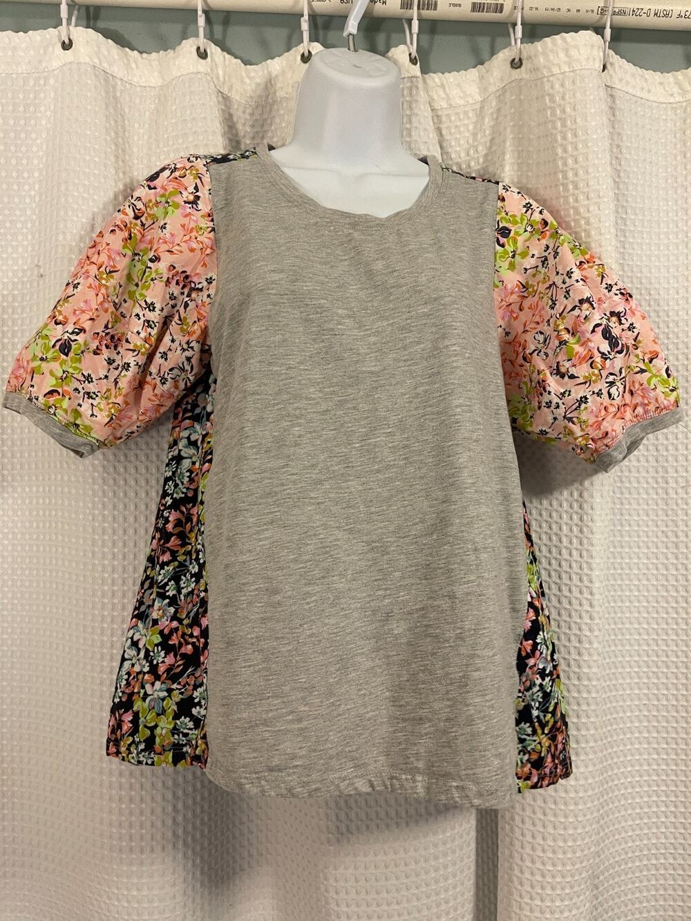 Maeve by Anthropologie Floral Puff-Sleeve Mixed Media Top — XS
